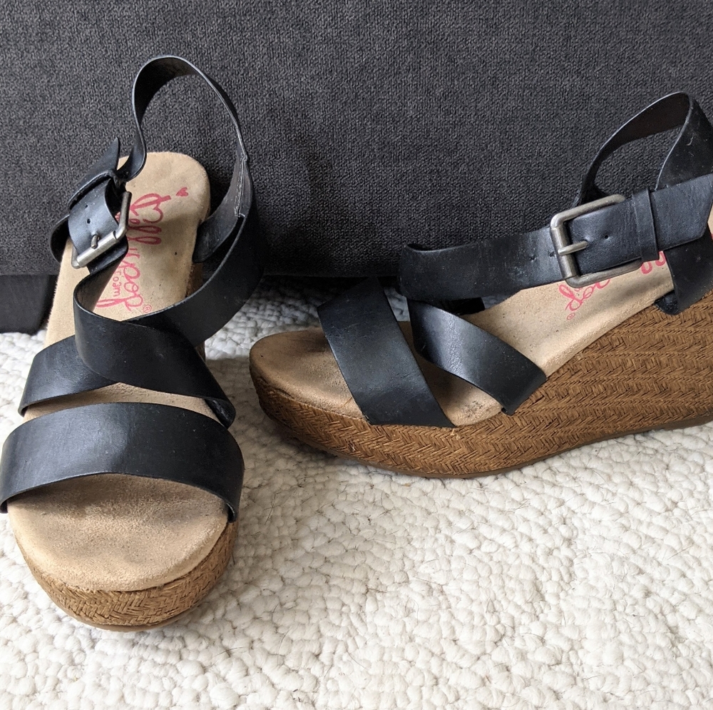 Jellypop NIYA black strappy Wedges Sandals 8
